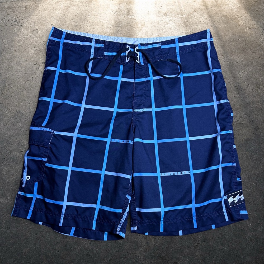 Billabong Board Shorts Navy Blue Grid Skater Surf Trunks Size 38 M129GRUS